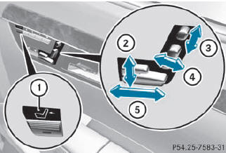 1 To select the front-passenger seat or rearcompartment seat