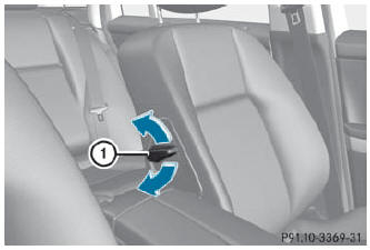 Move adjustment lever 1 in the direction of the arrow until the desired backrest