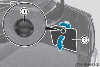   To open: turn rotary catch 1 clockwise.