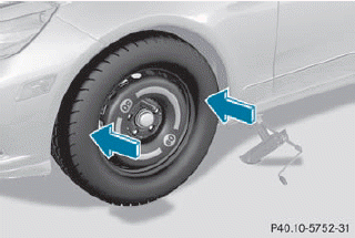 ► Slide the emergency spare wheel onto the
