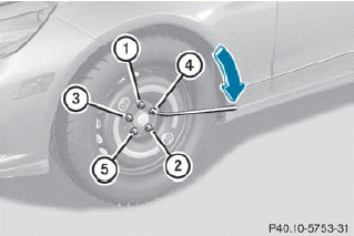 ► Tighten the wheel bolts evenly in a