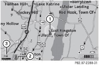 Map without the menu; route guidance inactive