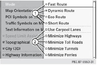 1 To select the route type