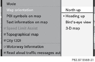 Select North Up, Heading Up, Bird'seye