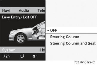 To set the EASY-ENTRY/EXIT feature: select Vehicle in the