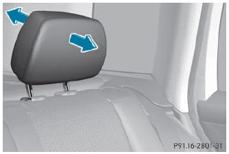 X Pull or push the top of the head restraint until it is in the desired position.