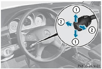 1 To adjust the steering wheel height 2 To adjust the steering wheel position