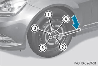   Tighten the wheel bolts evenly in a