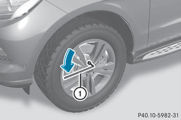  Using lug wrench 1, loosen the bolts on