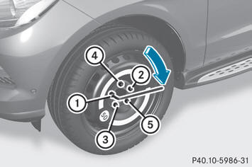  Tighten the wheel bolts evenly in a