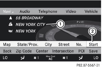 Address entry menu with destination address