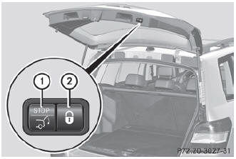 Closing button and locking button (example: vehicle with the EASY-PACK tailgate
