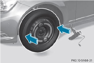   Place the emergency spare wheel on the