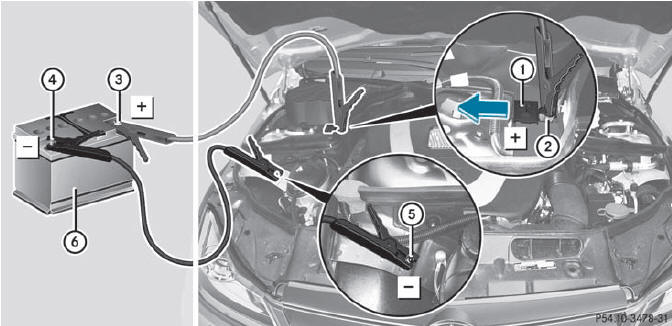 Position number 6 identifies the charged battery of the other vehicle or an