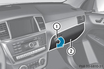 – To open: pull handle 1 and open glove box